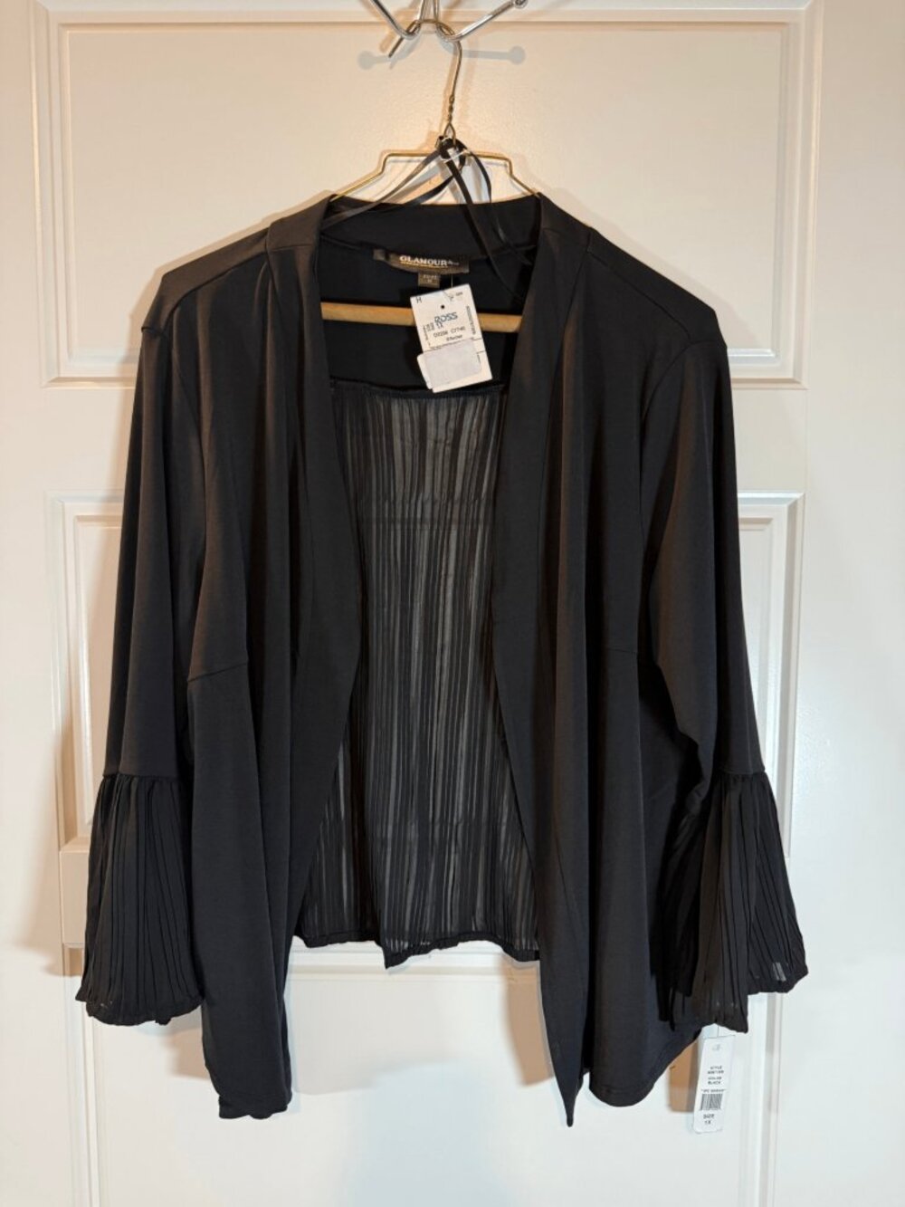 NWT Glamour Black Pleated Open Front Cardigan Size 1X